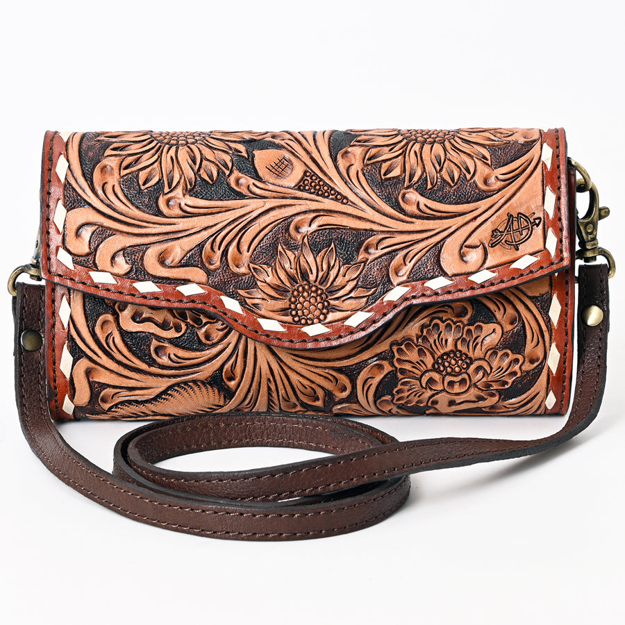 American Darling Hand Tooled Floral Carved Genuine Leather Small Cross body Bag Buck Stitched Vegetable-Tanned Eco-Friendly