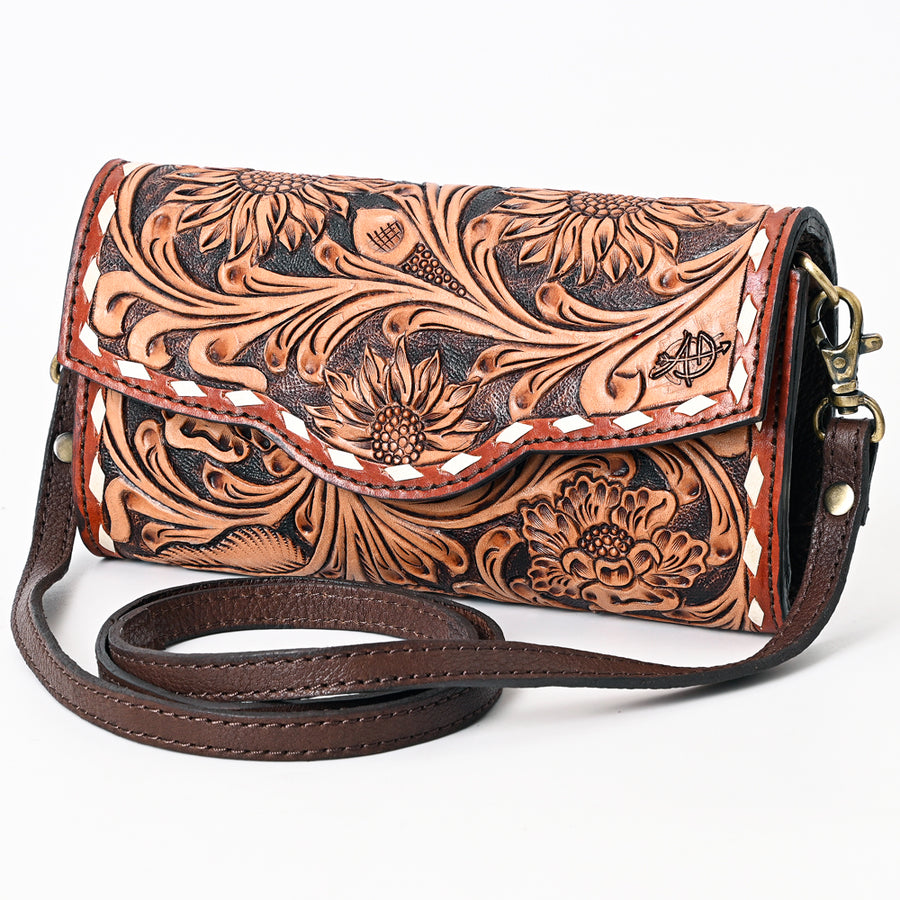 American Darling Hand Tooled Floral Carved Genuine Leather Small Cross body Bag - Uhorse