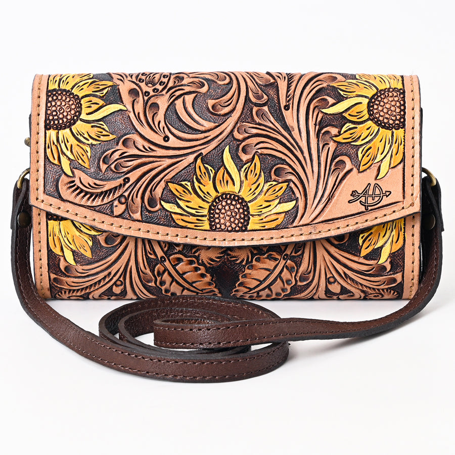 American Darling Hand Tooled Floral Carved Genuine Leather Small Cross body Bag Vegetable-Tanned Eco-Friendly Western Everyday