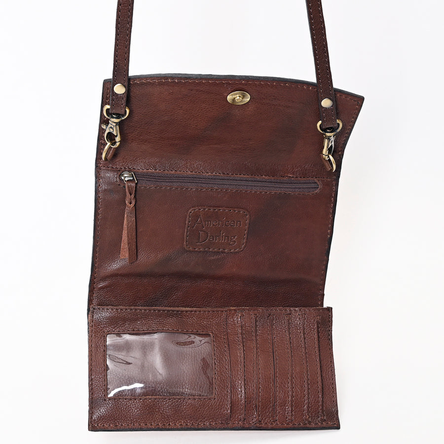 American Darling Hand Tooled Floral Carved Genuine Leather Small Cross body Bag Vegetable-Tanned Eco-Friendly Western Everyday