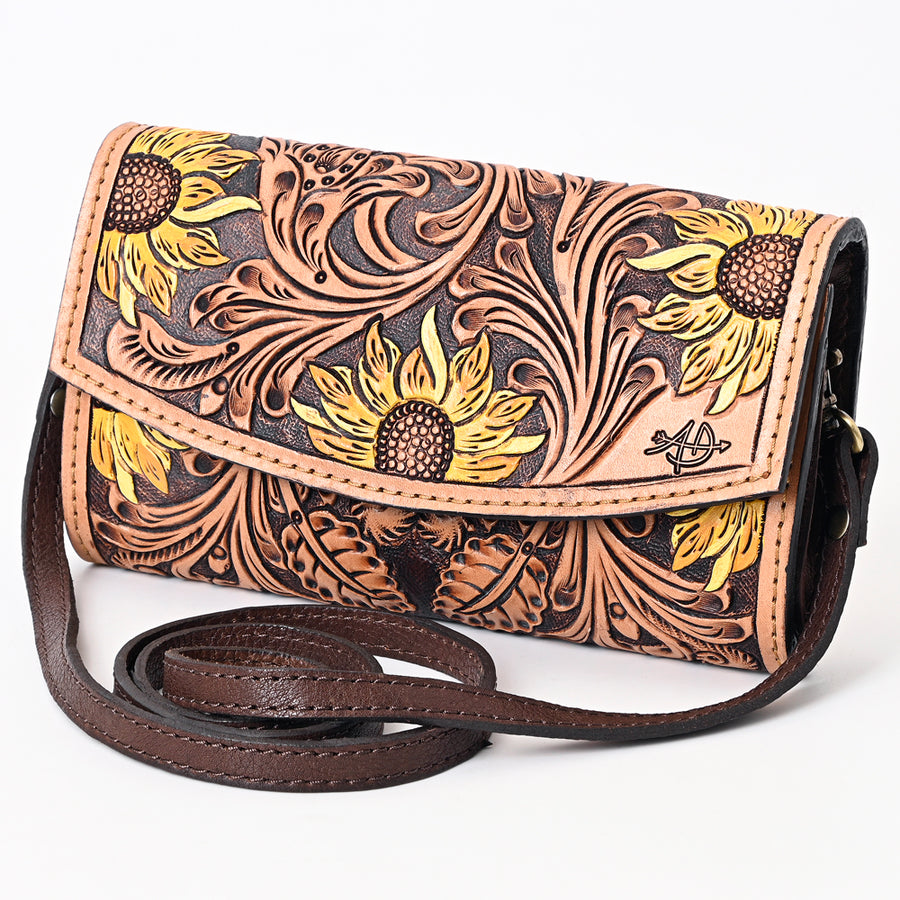 American Darling Hand Tooled Floral Carved Genuine Leather Small Cross body Bag - Uhorse