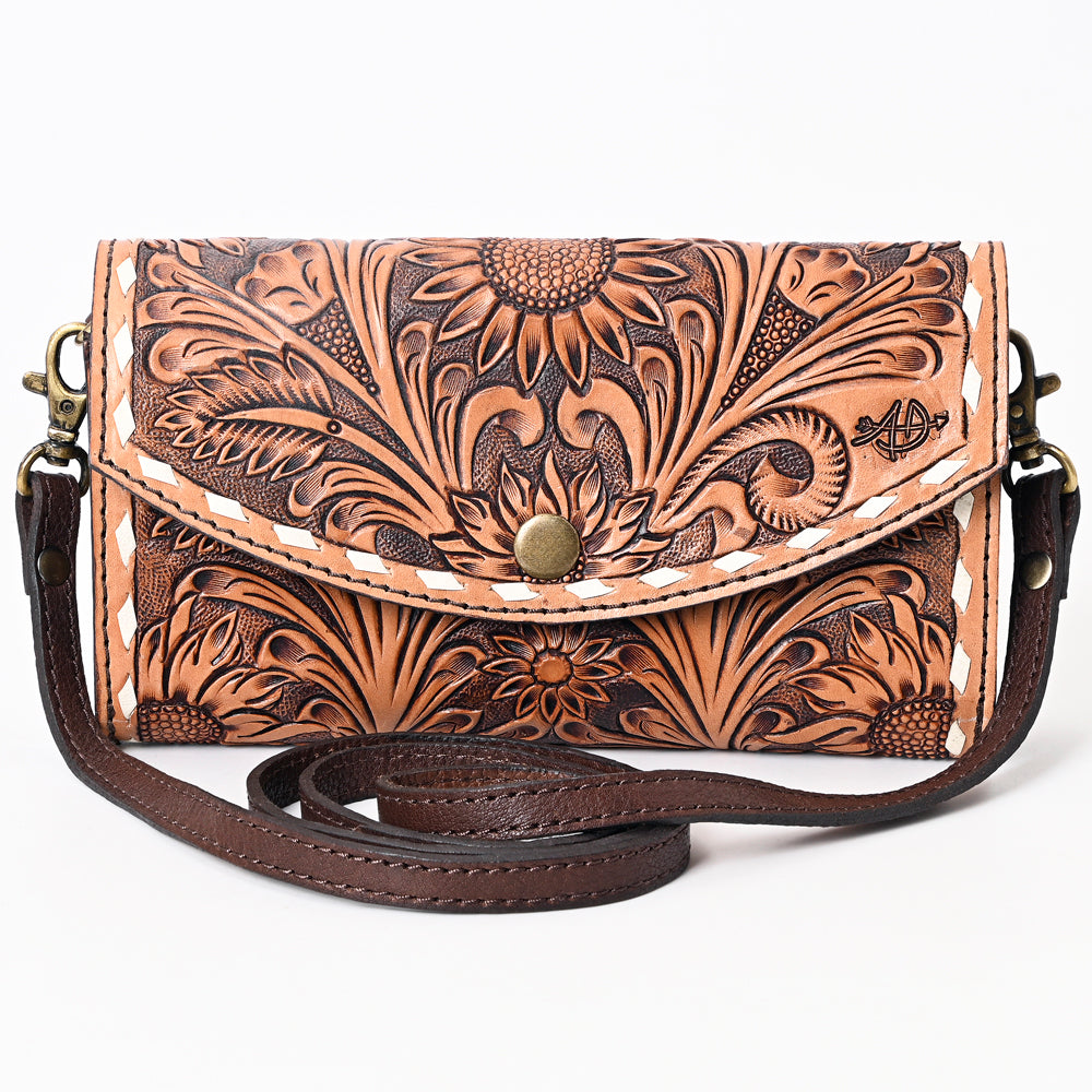American Darling Tooled Leather Purse with Romal Strap