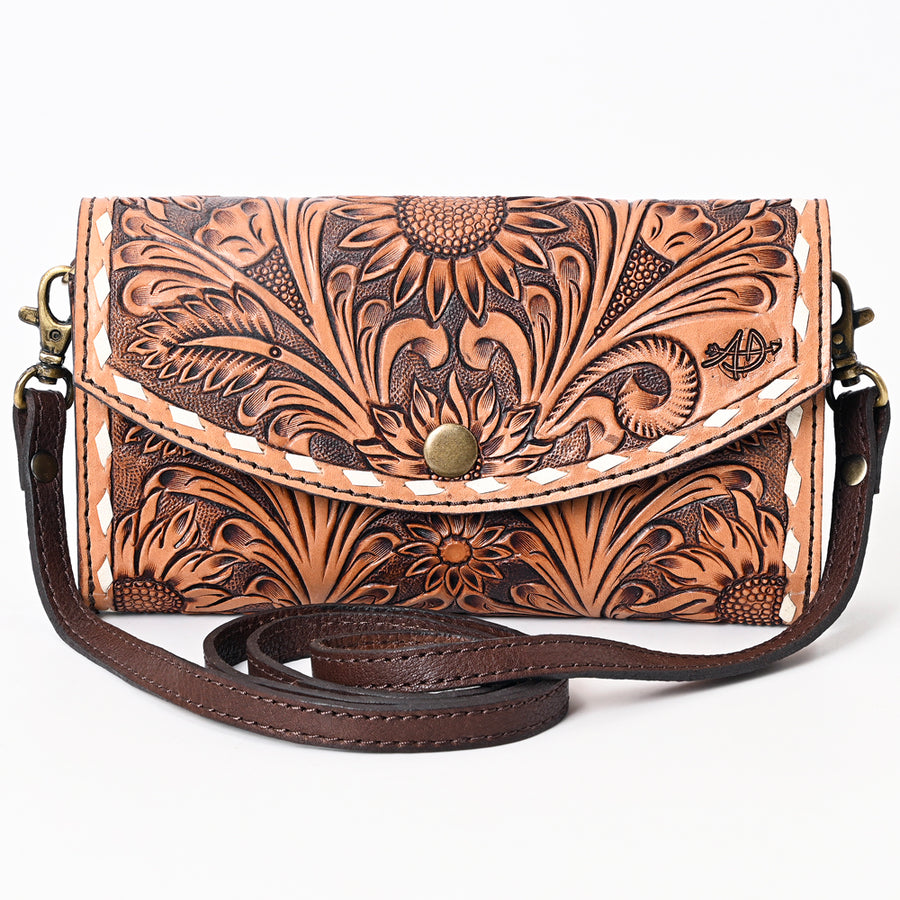 American Darling Buck Stitched Hand Tooled Floral Carved Genuine Leather Small Cross body Bag Vegetable-Tanned Eco-Friendly