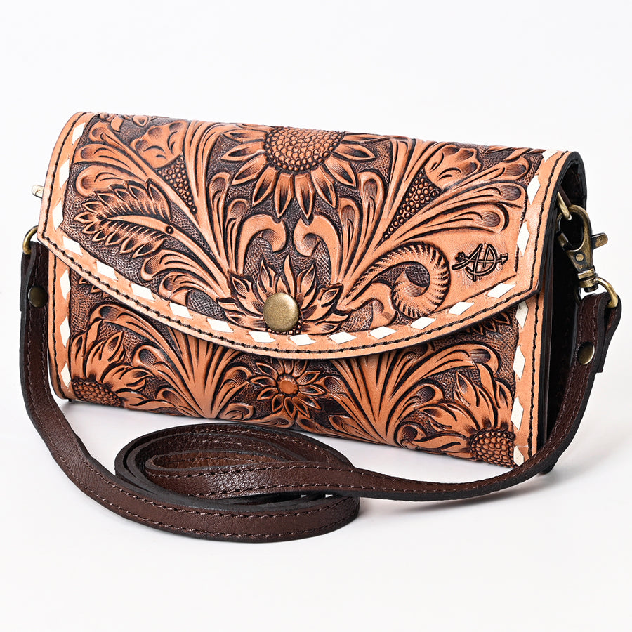 American Darling Buck Stitched Hand Tooled Genuine Leather Small Cross body Bag - Uhorse