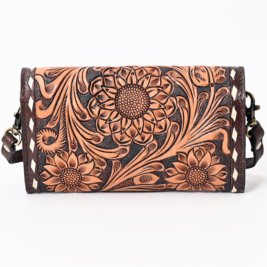 American Darling Hair-On Cowhide Hand Tooled Floral Carved Buck Stitched Genuine Leather Small Cross body Bag Vegetable-Tanned