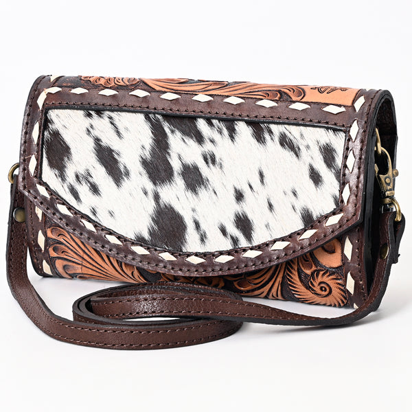 American Darling Hair-On Cowhide Buck Stitched Small Cross body Bag Hand Tooled Genuine Leather - Uhorse