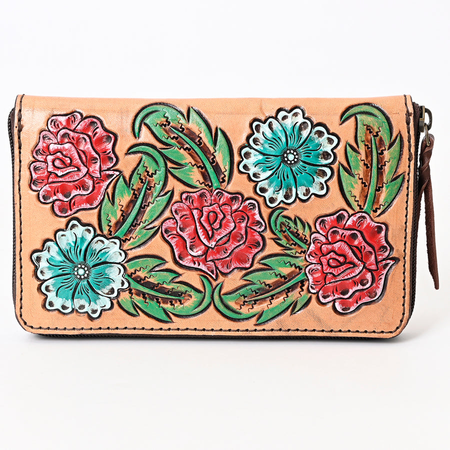 American Darling Hand Tooled Floral Carved Genuine Leather Organizer Bag Vegetable-Tanned Eco-Friendly Western Everyday
