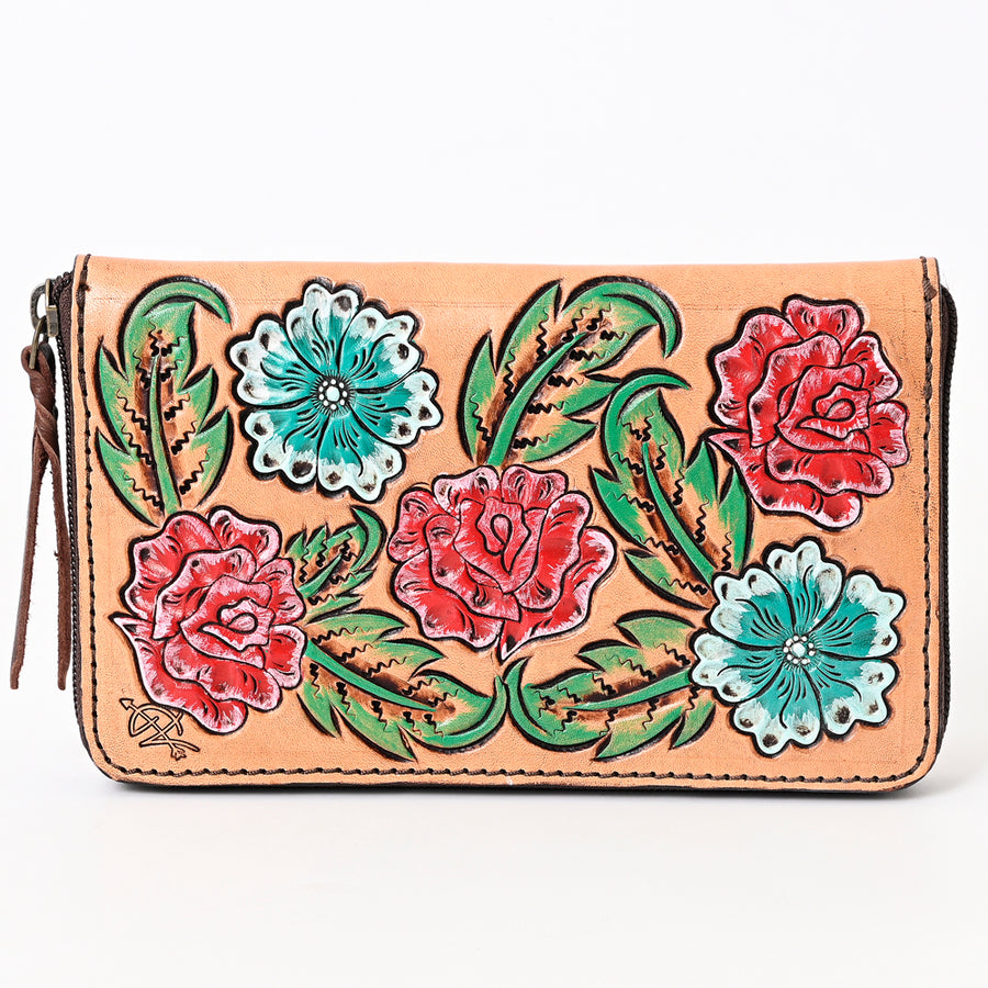 American Darling Hand Tooled Floral Carved Genuine Leather Organizer Bag Vegetable-Tanned Eco-Friendly Western Everyday