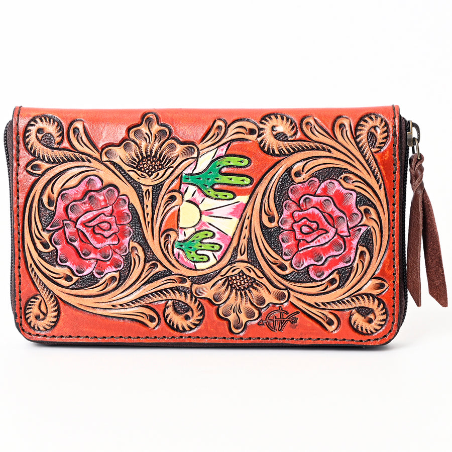 American Darling Hand Tooled Floral Carved Genuine Leather Organizer Bag Vegetable-Tanned Eco-Friendly Western Everyday