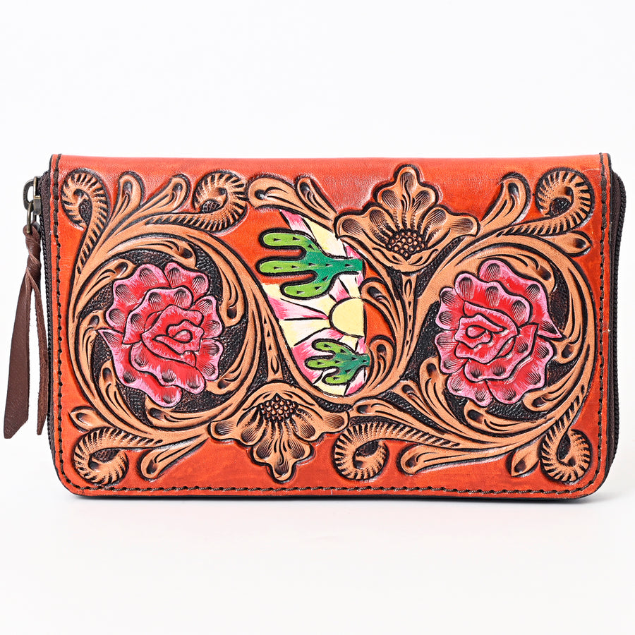American Darling Hand Tooled Floral Carved Genuine Leather Organizer Bag Vegetable-Tanned Eco-Friendly Western Everyday