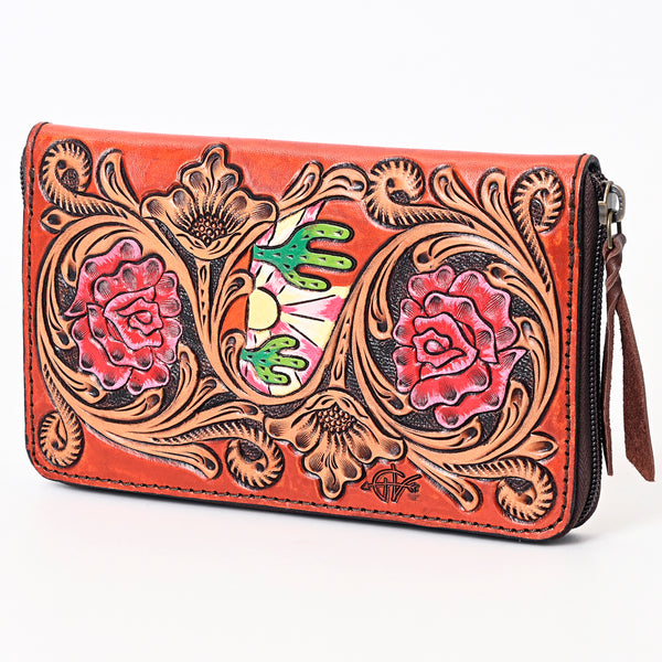 American Darling Hand Tooled Floral Carved Genuine Leather Organizer Bag - Uhorse