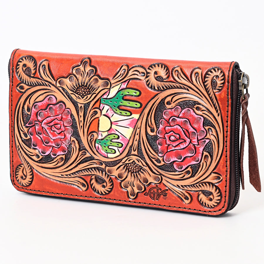 American Darling Hand Tooled Floral Carved Genuine Leather Organizer Bag - Uhorse