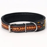 Hilason Western Hand Painted Sunflower Genuine Leather Dog Collar Brown