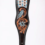 Hilason Western Hand Carved Floral Genuine Leather Dog Collar Black With Hand Tooled & Painted