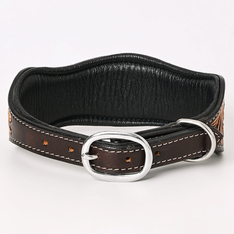 HILASON Western Genuine Leather Heavy Duty Dog Collar Floral Tooled Tan | for Dogs Comfortable