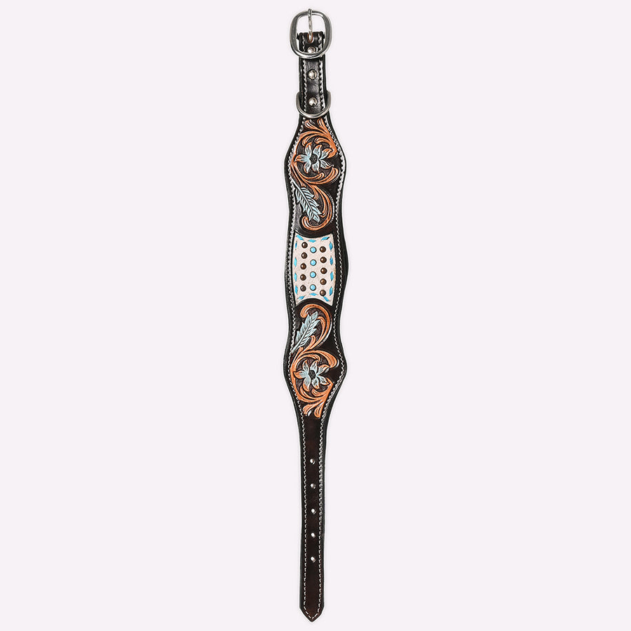 HILASON Western Genuine Leather Heavy Duty Dog Collar Floral Tooled Tan | for Dogs Comfortable