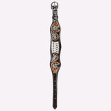 Hilason Western Hand Carved Floral Genuine Leather Dog Collar Black With Hand Tooled & Painted