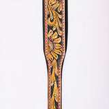 Hilason Western Hand Carved Floral Genuine Leather Dog Collar Tan / Black Inlay With Hand Tooled & Painted