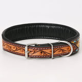 Hilason Western Hand Carved Floral Genuine Leather Dog Collar Brown With Hand Tooled & Painted