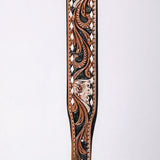 Hilason Western Hand Carved Floral Genuine Leather Dog Collar Brown / Black Inlay With Hand Tooled & Painted