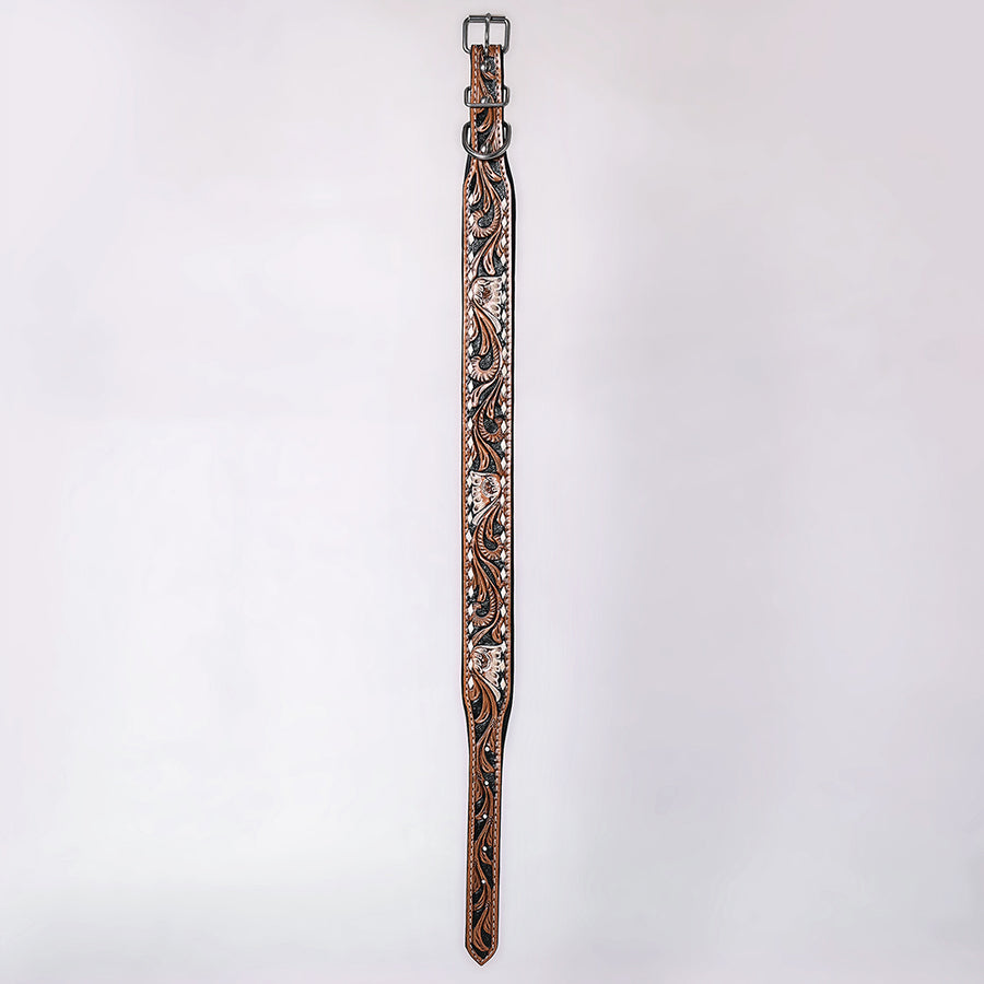 HILASON Western Genuine Leather Heavy Duty Dog Collar Floral Tooled Tan | for Dogs Comfortable