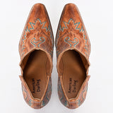 American Darling Women’s Western Ankle Boots Handcrafted Tan Leather Booties with Turquoise Stitching & Side Cutouts