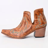 American Darling Women’s Western Ankle Boots Handcrafted Tan Leather Booties with Turquoise Stitching & Side Cutouts