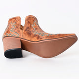 American Darling Women’s Western Ankle Boots Handcrafted Tan Leather Booties with Turquoise Stitching & Side Cutouts