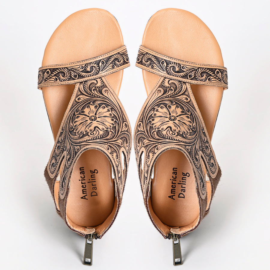 American Darling ADFT144B Hand tooled carved genuine leather sandal by Hilason – Cowboy and equestrian accessories