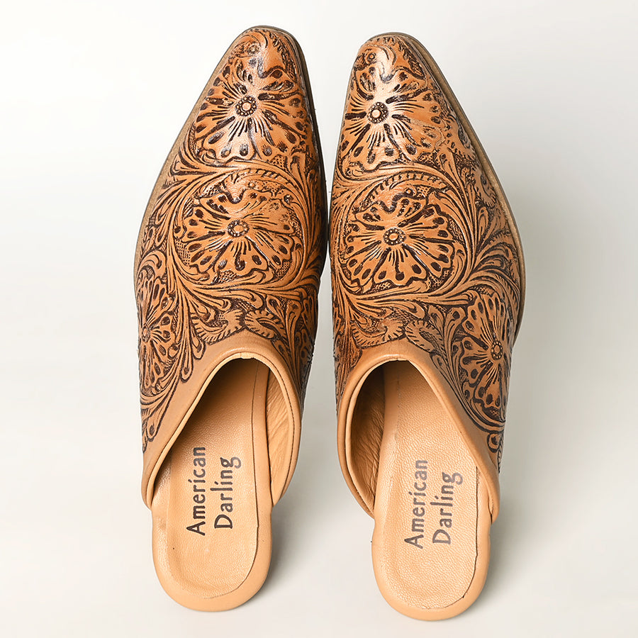 American Darling Floral Hand Curved Genuine Western Leather Sliper Loafer
