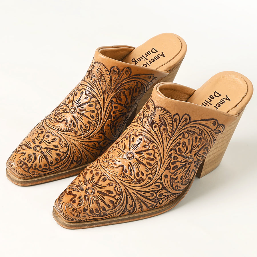 American Darling Floral Hand Curved Genuine Western Leather Sliper Loafer - Uhorse