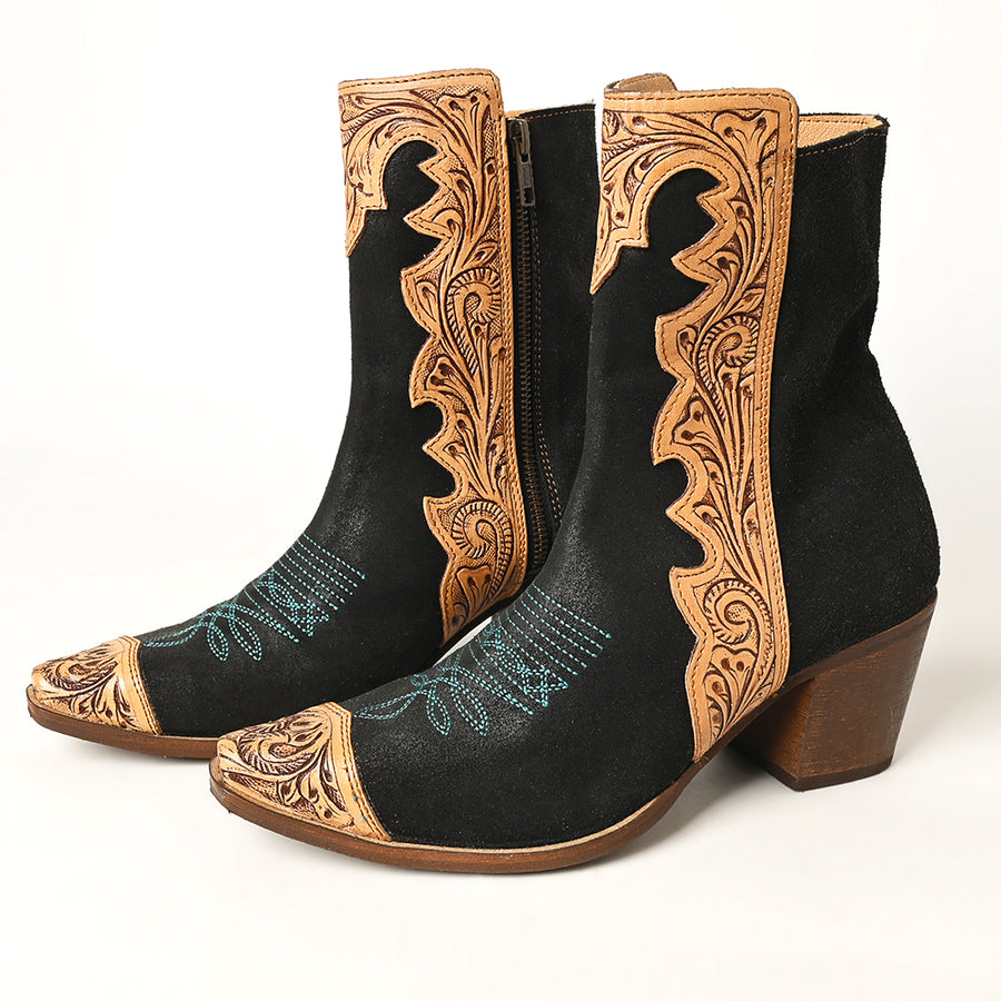 American Darling Hand Curved Boot stitched Genuine Western Suede Leather Long Boot - Uhorse