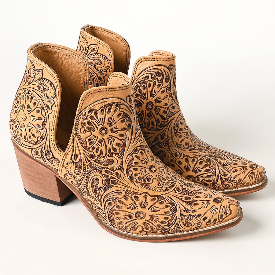 American Darling Floral Hand Curved Genuine Western Leather Ankle Boot - Uhorse