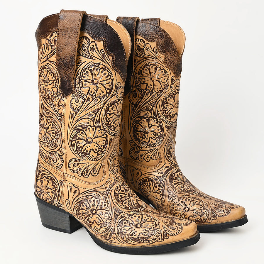 American Darling Floral Hand Curved Genuine Western Leather Long Boot - Uhorse