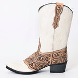 American Darling Floral Hand Curved Hair On Genuine Western Leather Long Boot