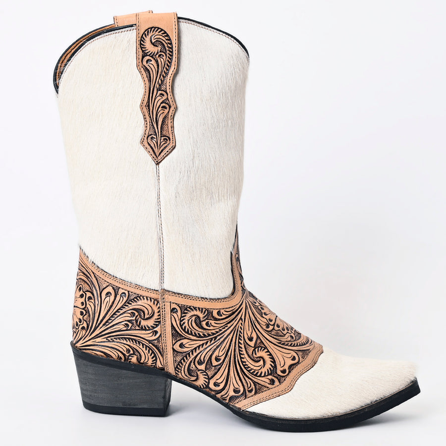 American Darling Floral Hand Curved Hair On Genuine Western Leather Long Boot