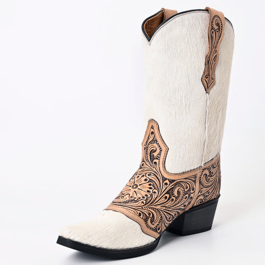 American Darling Floral Hand Curved Hair On Genuine Western Leather Long Boot - Uhorse