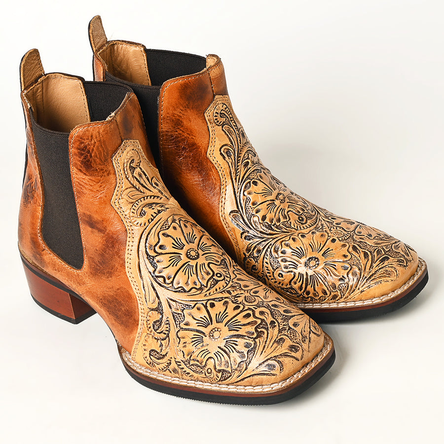 American Darling Floral Hand Curved Genuine Western Leather Riding Ankle Boot | Bag Handbag
