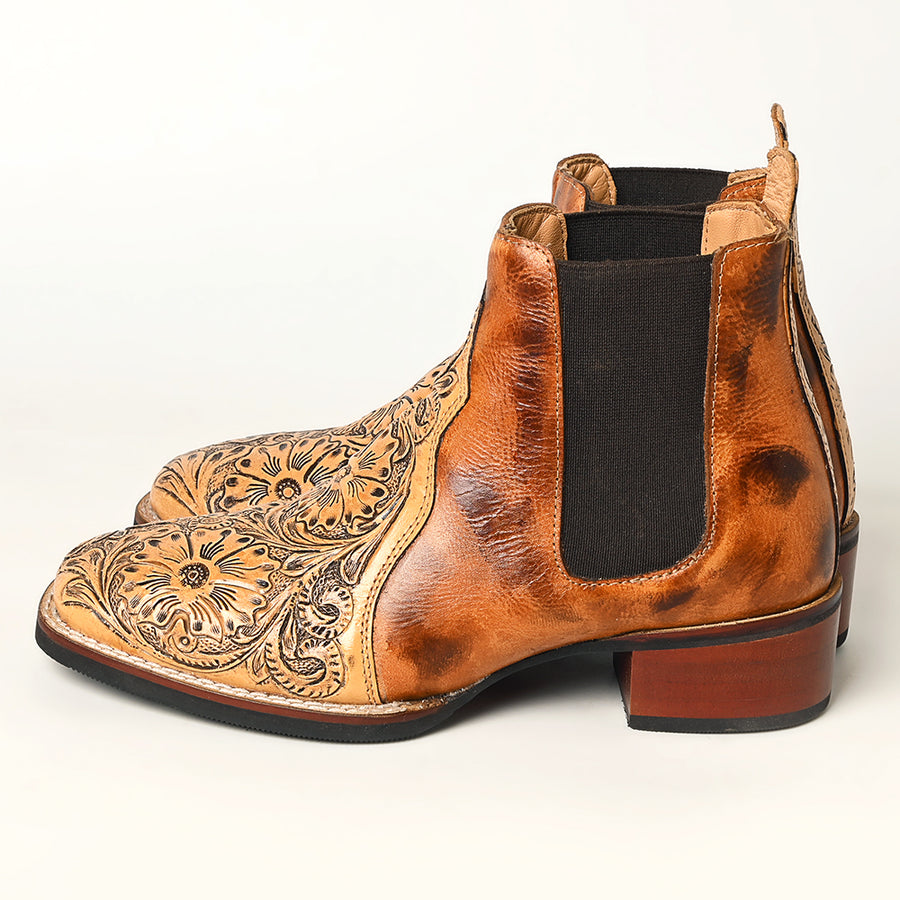 American Darling Floral Hand Curved Genuine Western Leather Riding Ankle Boot | Bag Handbag