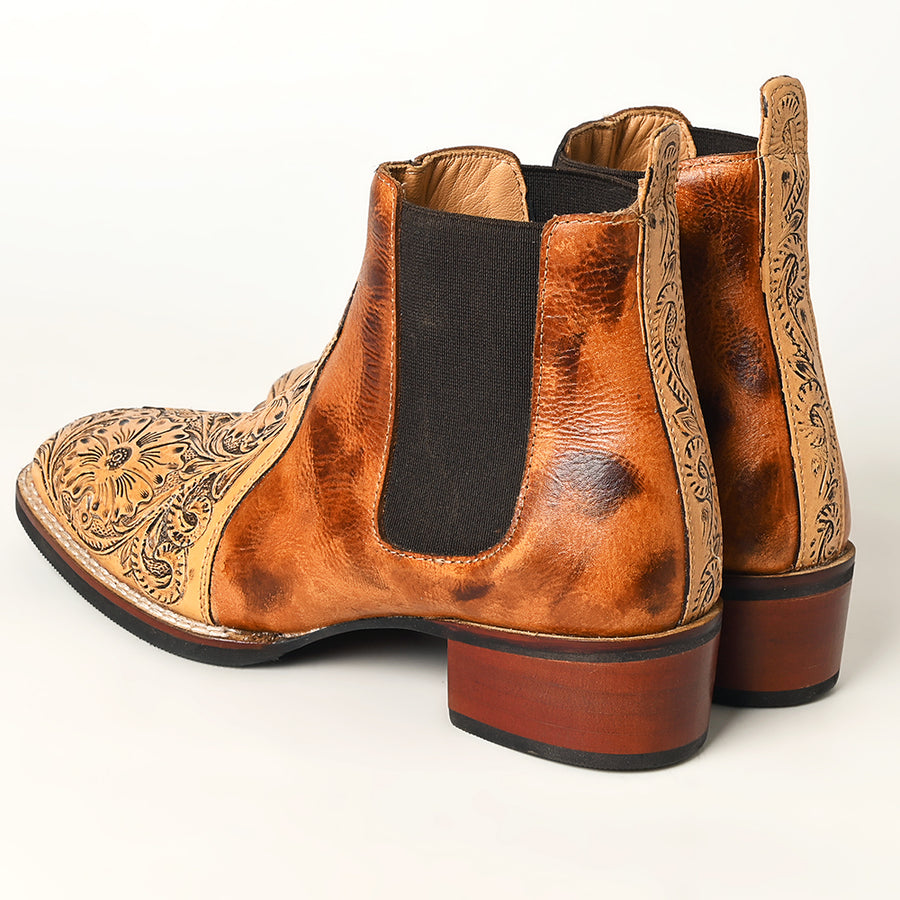 American Darling Floral Hand Curved Genuine Western Leather Riding Ankle Boot | Bag Handbag