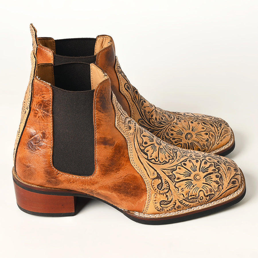 American Darling Floral Hand Curved Genuine Western Leather Riding Ankle Boot | Bag Handbag
