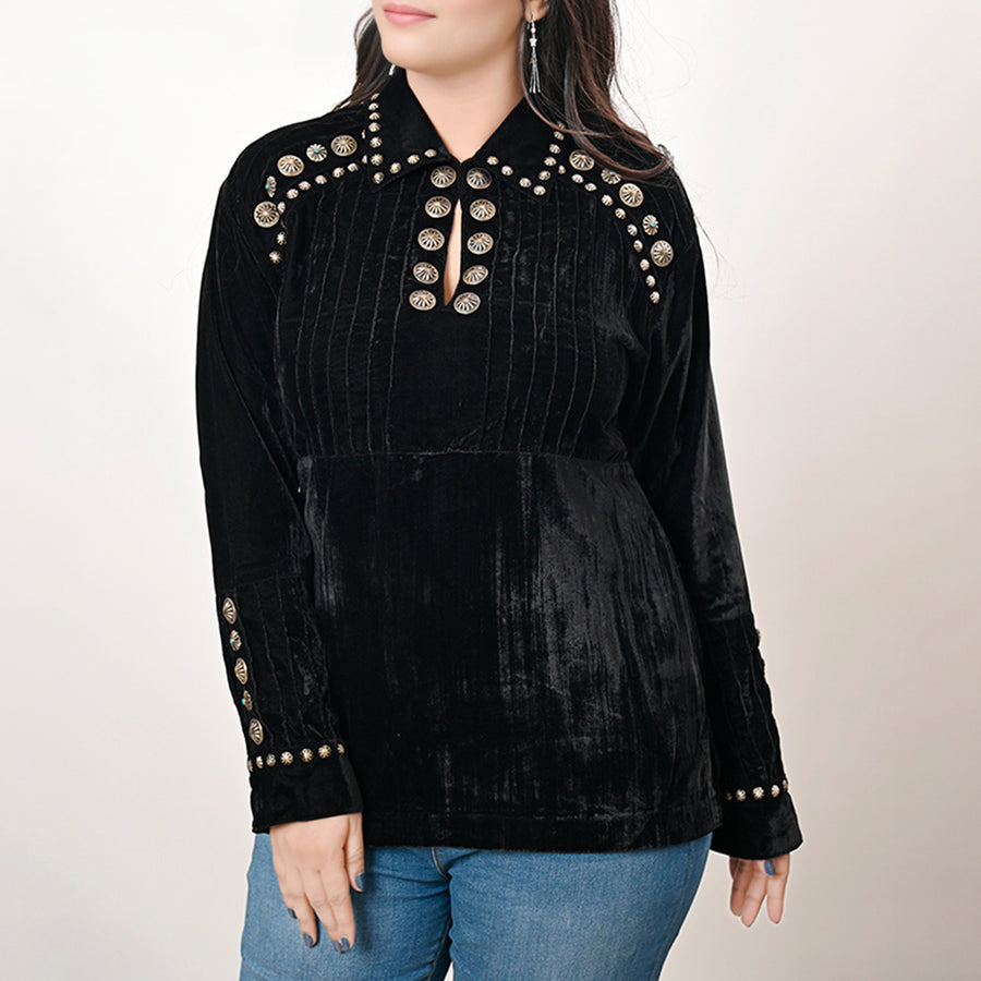 American Darling Velvet Women shirt dress Tunic Ladies girl Top Black| Vintage Leather Shirt|Shirt |Leather