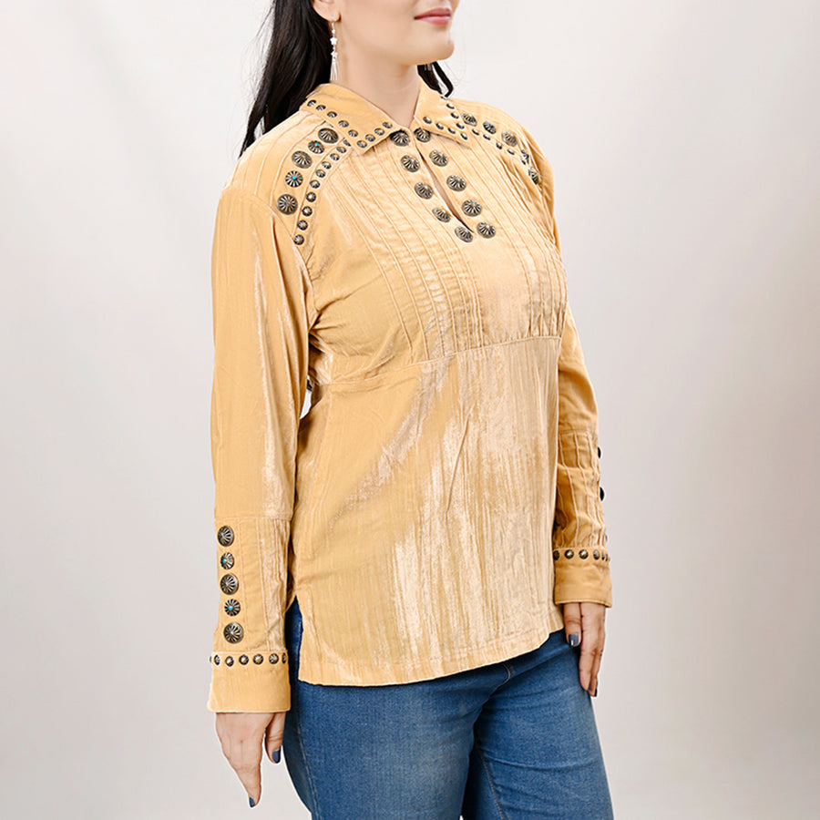 American Darling Velvet Women shirt dress Tunic Ladies girl Top Yellow| Vintage Leather