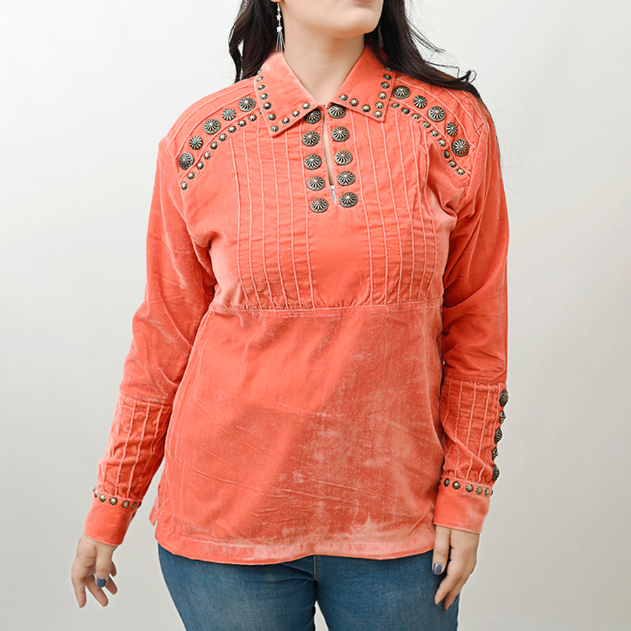 American Darling Velvet Women shirt dress Tunic Ladies girl Top Orange| Vintage Leather