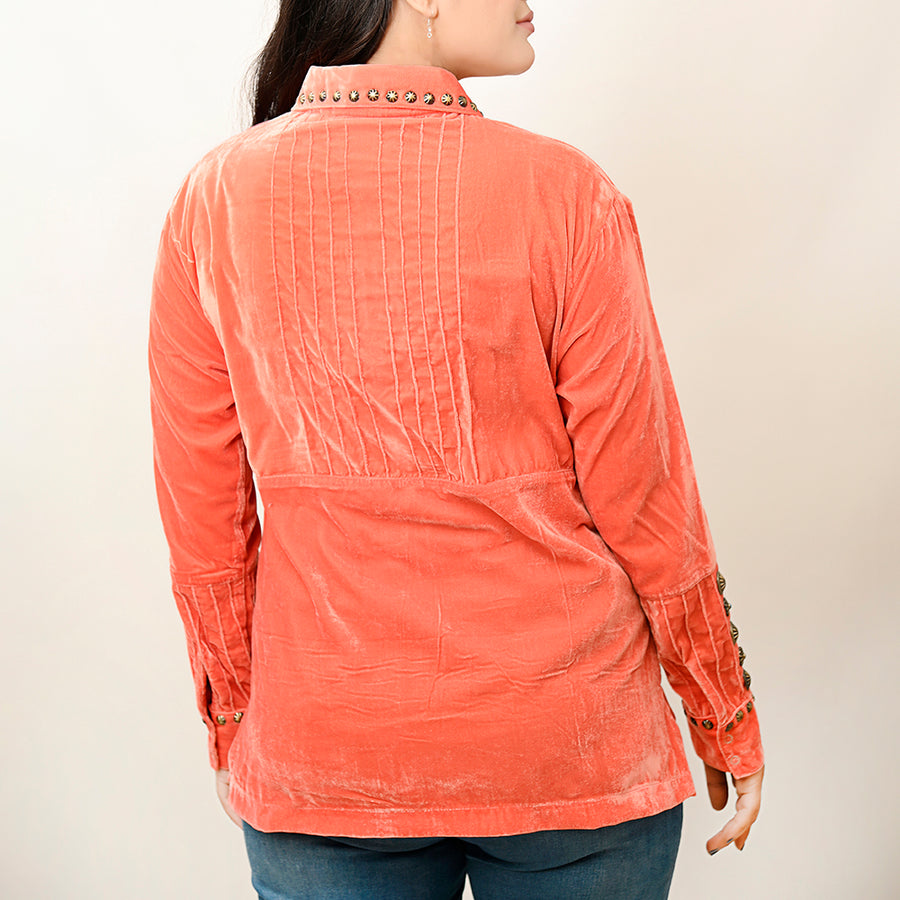 American Darling Velvet Women shirt dress Tunic Ladies girl Top Orange| Vintage Leather