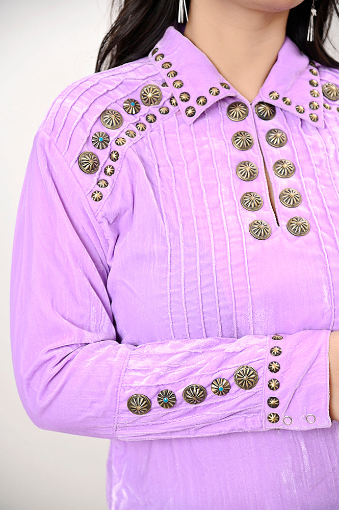 American Darling Velvet Women shirt dress Tunic Ladies girl Top Purple| Vintage Leather