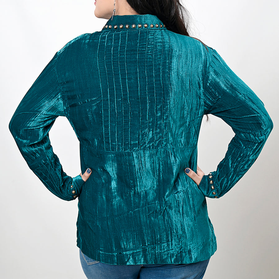 American Darling Velvet Women shirt dress Tunic Ladies girl Top Teal | Vintage Leather
