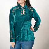 American Darling Velvet Women shirt dress Tunic Ladies girl Top Teal | Vintage Leather