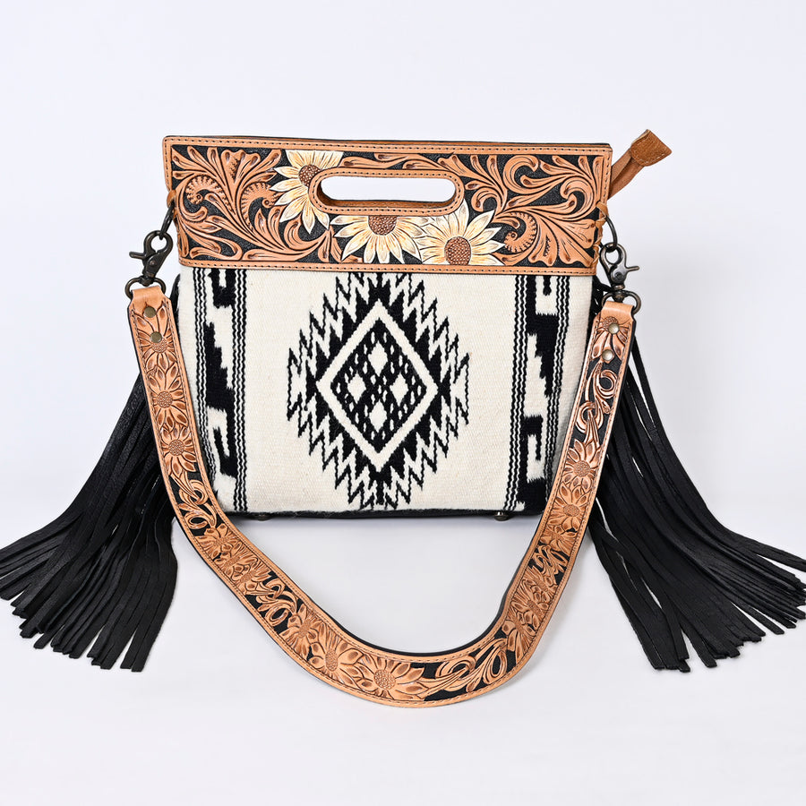 American Darling Clutch Hand Tooled Saddle Blanket Fabric Genuine Leather Western Women Bag Handbag Purse | Purses for Cute