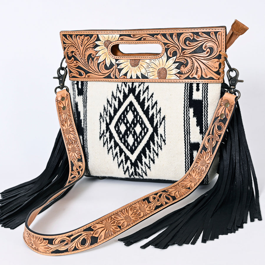 American Darling Clutch Hand Tooled Saddle Blanket Fabric Genuine Leather Western Women Bag Handbag Purse | Purses - Uhorse